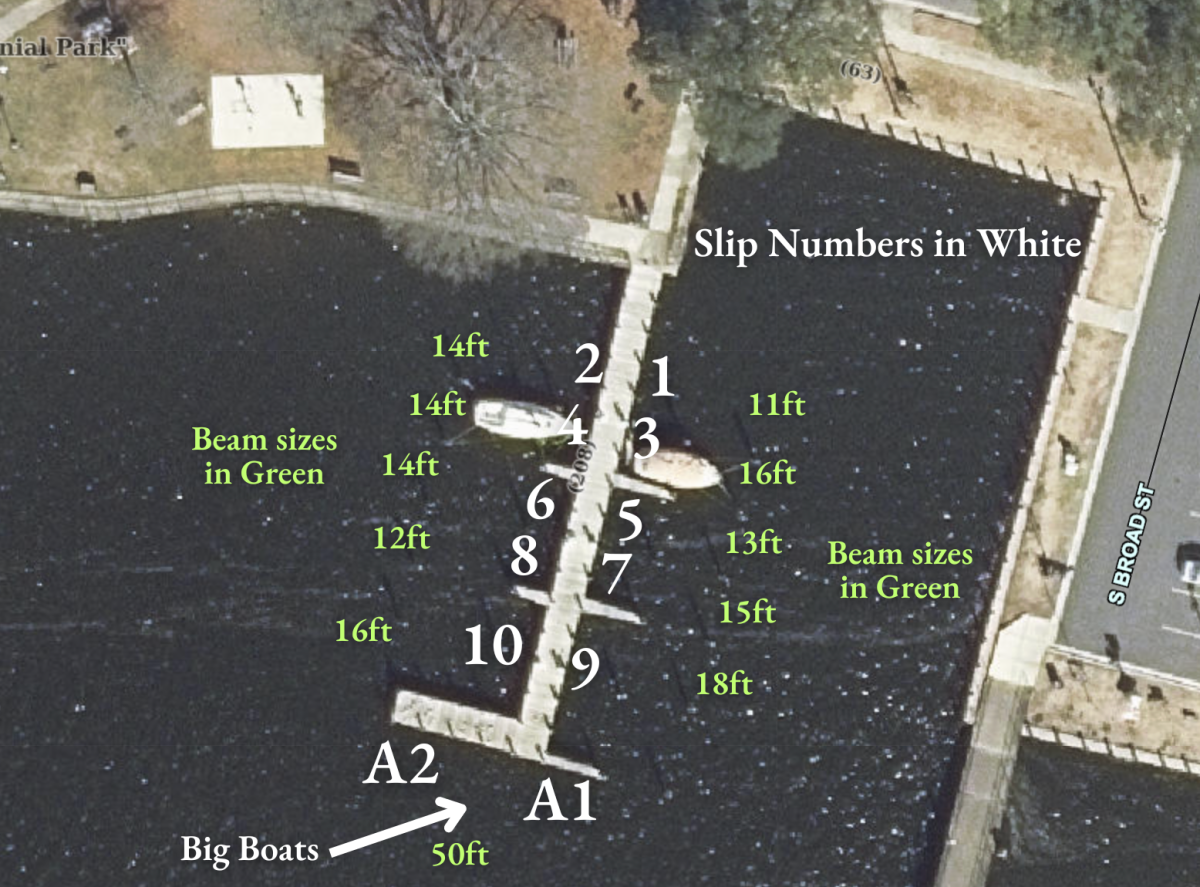 A map of slips at Edenton Harbor