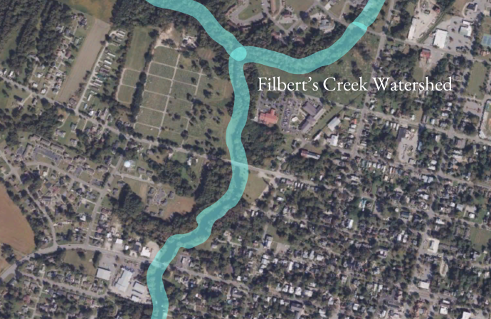 A map of the Filbert's Creek watershed in Edenton, North Carolina