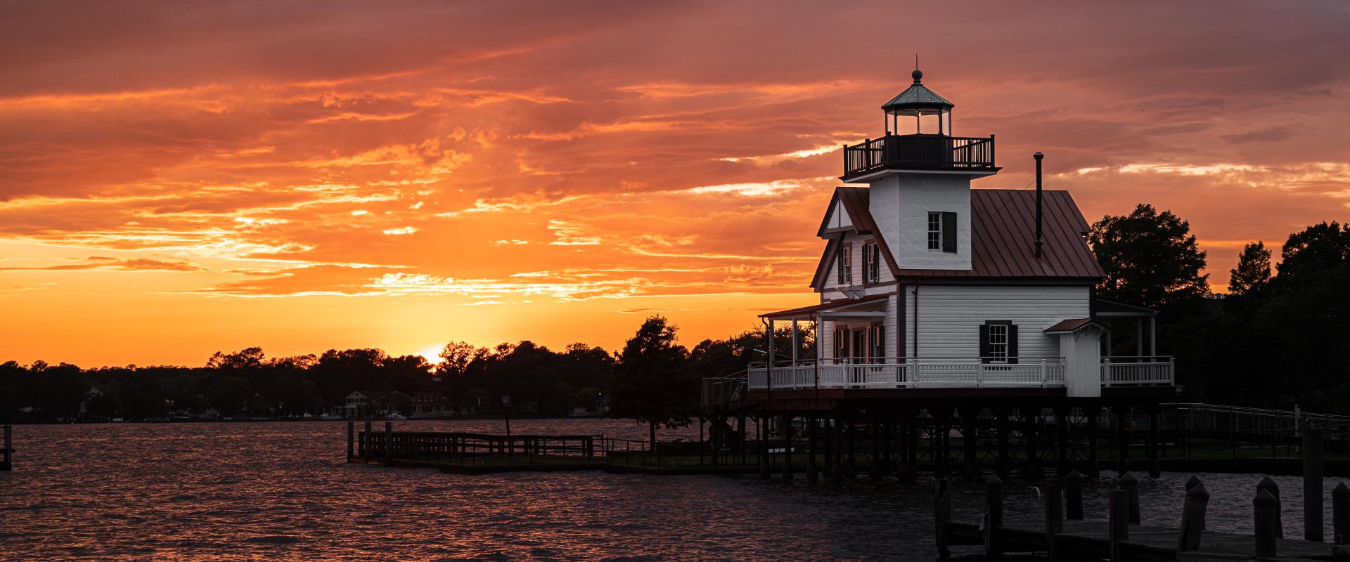 Roanoke River Lighthouse by sunset 