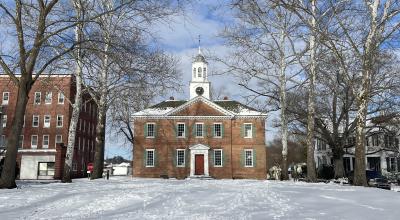 The 1767 Historic Chowan County Courthouse pictured in the snow