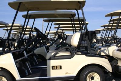Rows of golf carts