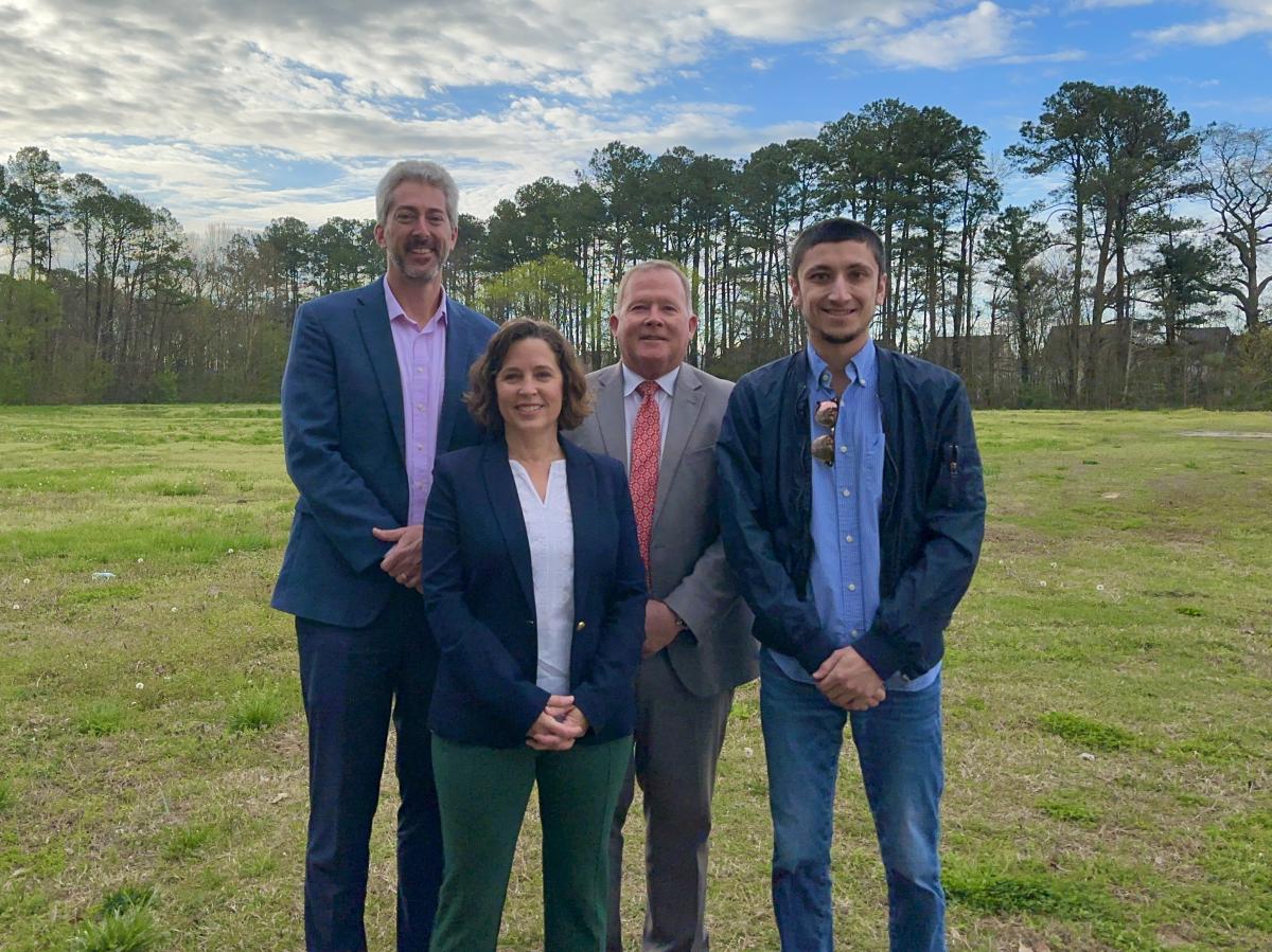 Dr. Michael Sasscer, Joy Harvill, Mayor Hackney High and Tyler Newman at the Coke Avenue property recently purchased by the Town of Edenton from the Edenton-Chowan Educational Foundation for $60,000