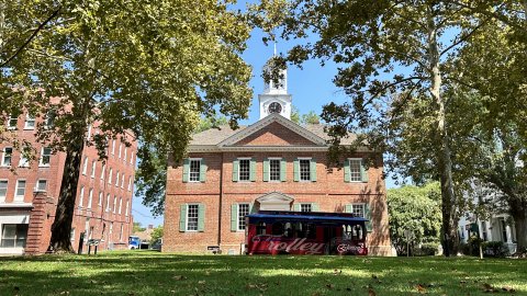 Historic 1767 Chowan County Courthouse with Edenton Trolley 
