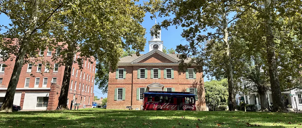 Historic 1767 Chowan County Courthouse with Edenton Trolley
